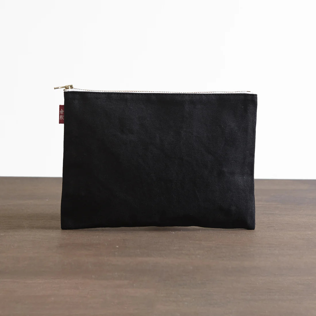Premium Japanese Kurashiki Hampu Canvas Flat Pouch - Large Size (L) in Classic Black - Durable & Stylish Storage for Travel, Office & Daily Essentials
