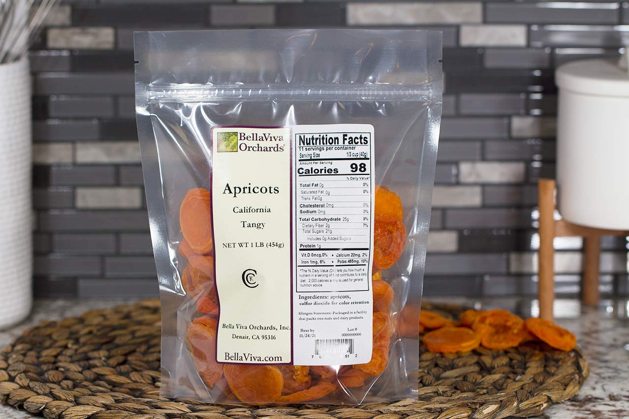 Bella Viva Orchards Dried California Tangy Apricots - 1 lb Bag of Natural Sweet Dried Fruit Snacks for Hiking, Baking & Healthy Snacking