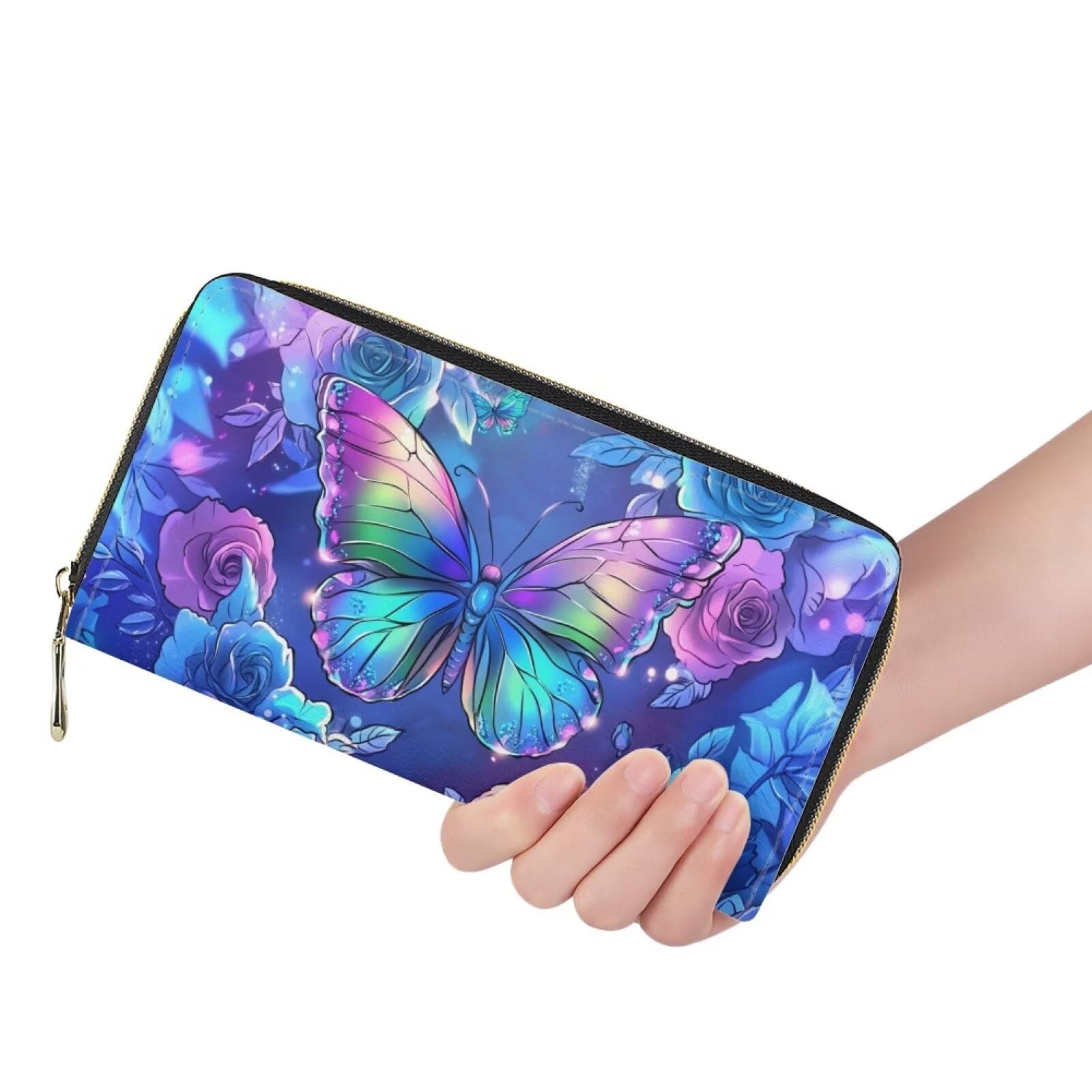 FOR U DESIGNS Women's PU Leather Clutch Purse - Slim Lightweight Wallet with Butterfly Print - Credit Card Holder & Phone Wallet - Perfect for Evening Parties, Travel, and Daily Use