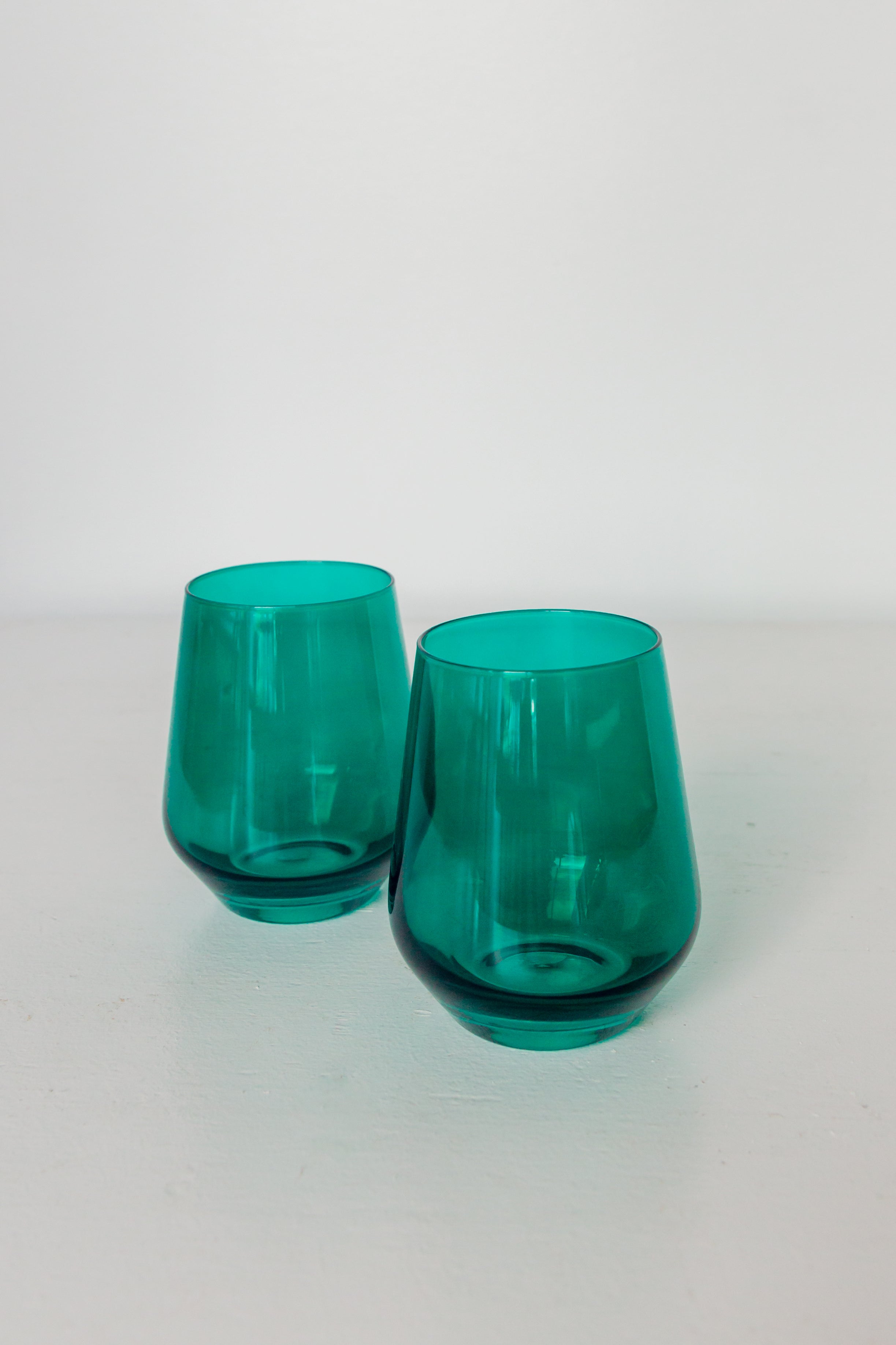 Estelle Stemless Wine Glasses Set of 2 - Emerald Green, Shatterproof Crystal Clear Cups for Red & White Wine, Perfect for Dinner Parties, Weddings & Home Decor