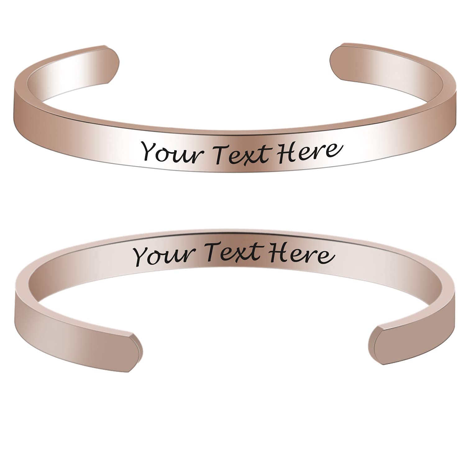 Custom Rose Gold Inspirational Bracelet for Women - Personalized Mantra Engraved Cuff Bangle - Birthday Gift, Daily Motivation & Special Occasions