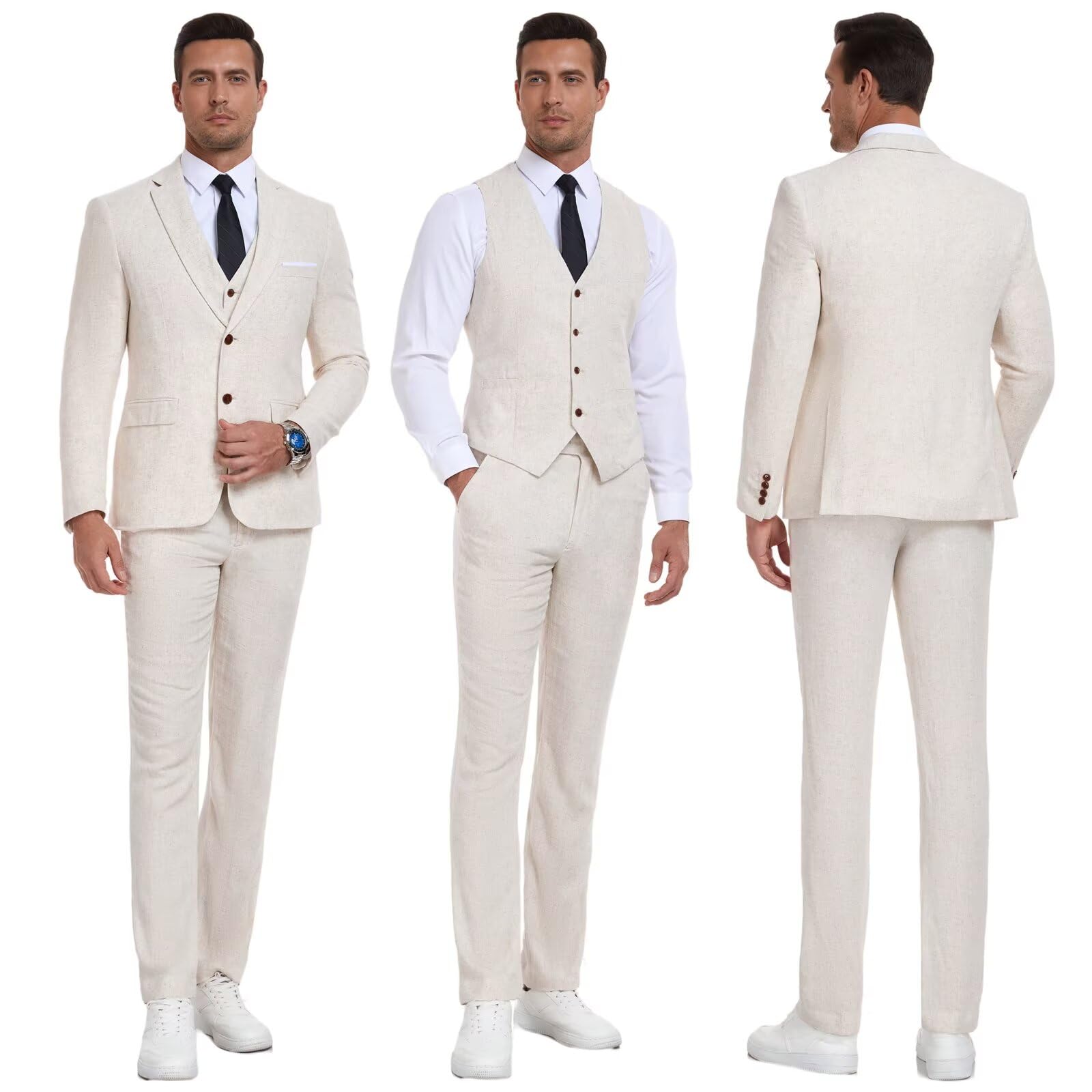 Men's 3-Piece Linen Suit Set - Breathable Beach Wedding Blazer, Vest & Pants for Groomsmen, Prom & Summer Formal Attire | Perfect for Outdoor Weddings, Tropical Events & Smart Casual Occasions