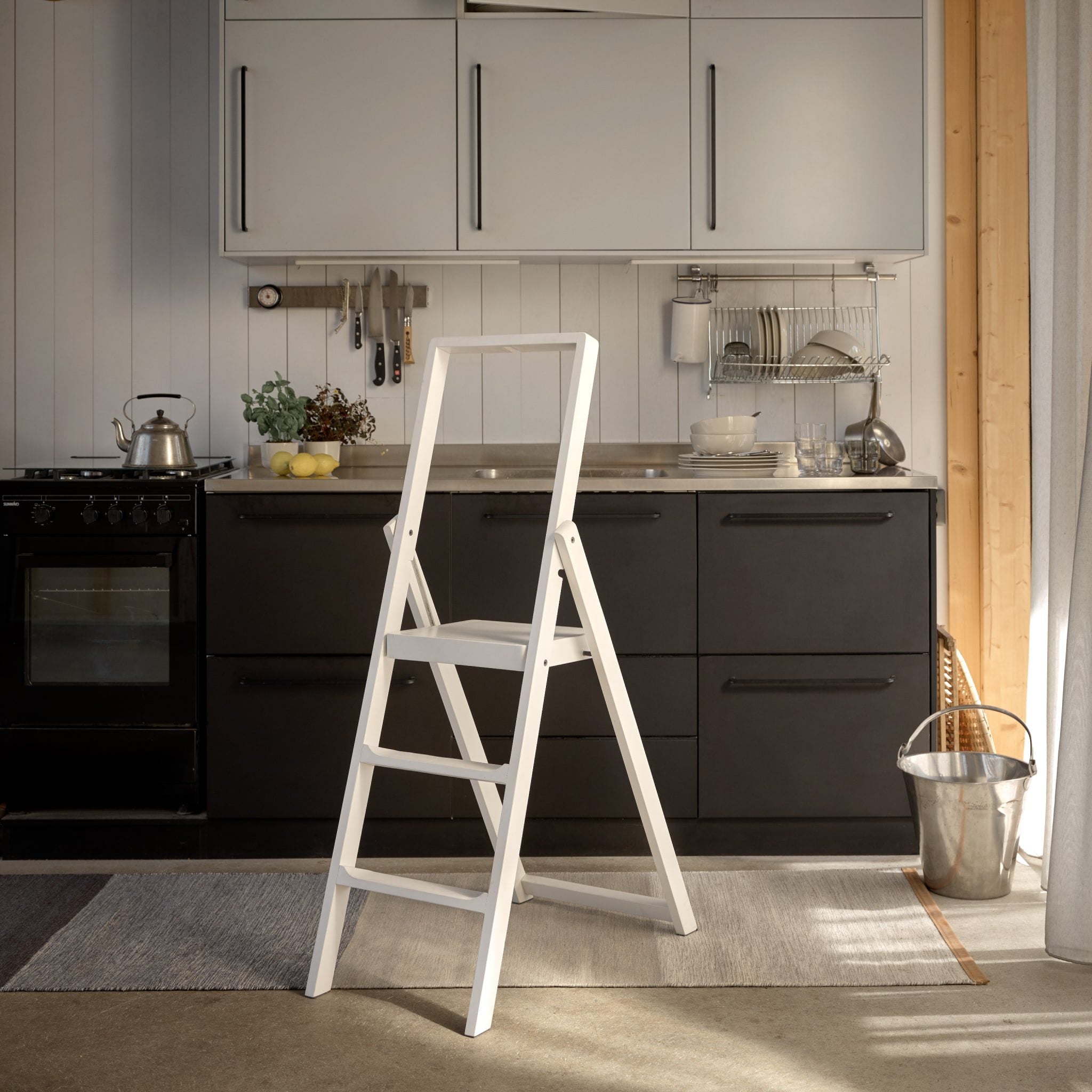 DESIGN HOUSE STOCKHOLM White Step Ladder - Foldable 3-Step Stool for Home, Kitchen, Bathroom & Garage | Non-Slip Safety Ladder for Cleaning, Organizing & Reaching High Places