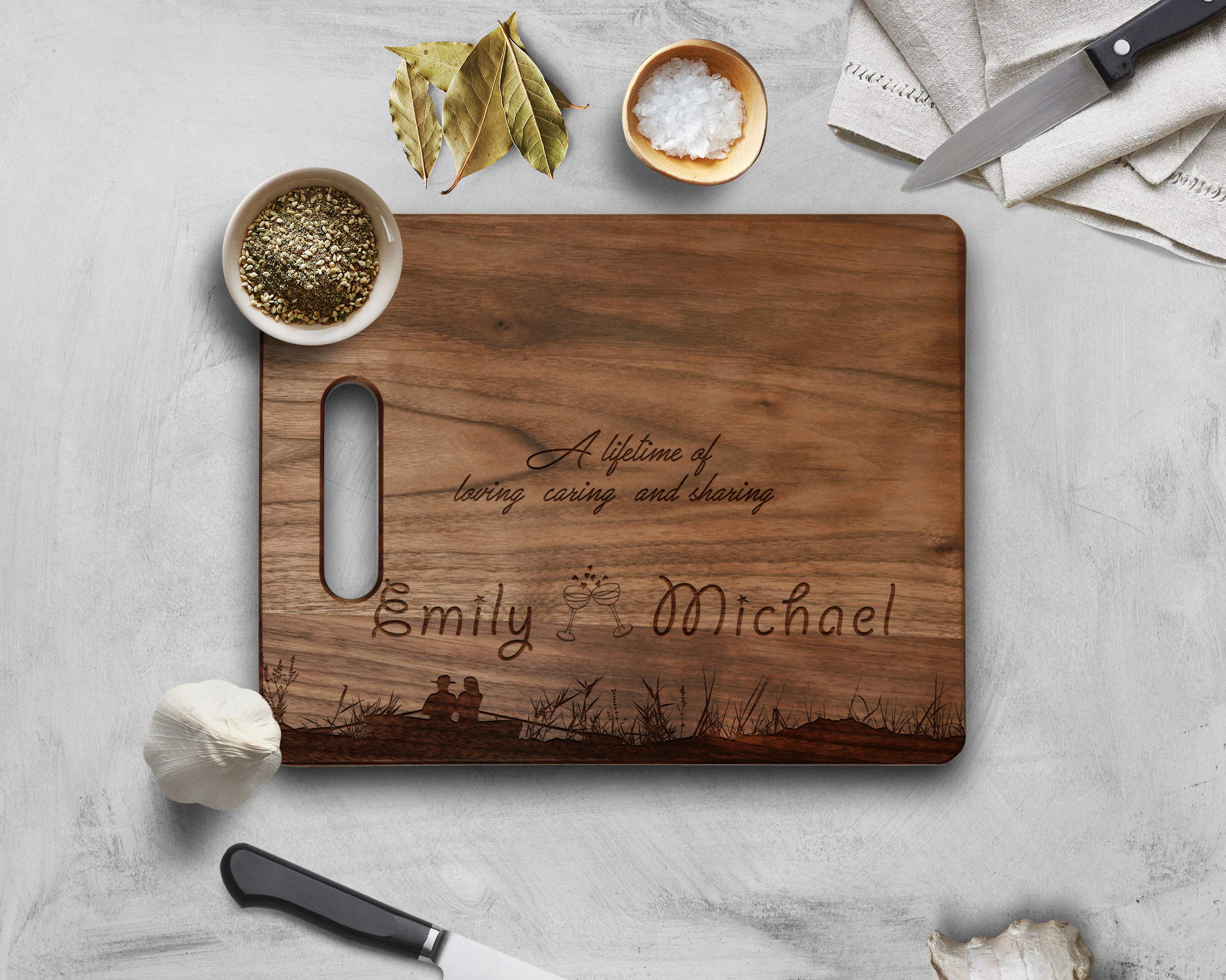 Personalized Walnut Cutting Board with Engraved Love Quote - Custom Wood Chopping Board for Kitchen, Wedding Anniversary & Housewarming Gift - Perfect for Home Cooking, BBQ & Romantic Dinner Prep