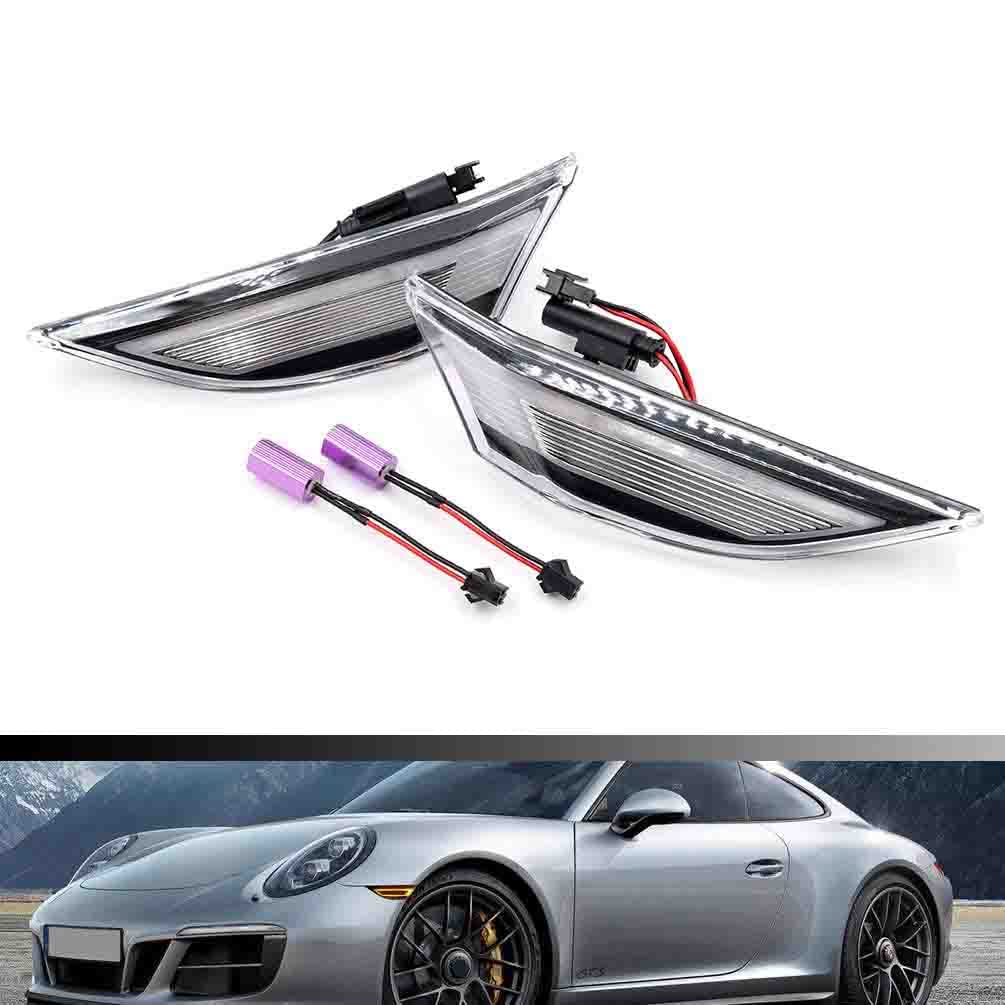 NJSBYL LED Side Marker Light Kit for Porsche 911 991.1 Carrera Cayman Boxster - Clear Lens Amber LED Front Turn Signal Lights - Perfect for Night Driving & Car Customization
