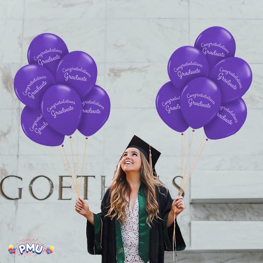 Premium Purple Graduation Balloons - Congrats Grad Script Latex Balloons (50/Pkg) for Graduation Party Decorations & Supplies | Perfect for College, High School Commencement Celebrations