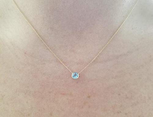 14K Gold Solitaire Aquamarine Necklace - 0.30ct March Birthstone Bezel Pendant for Women | Elegant Jewelry Gift for Birthday, Anniversary & Special Occasions