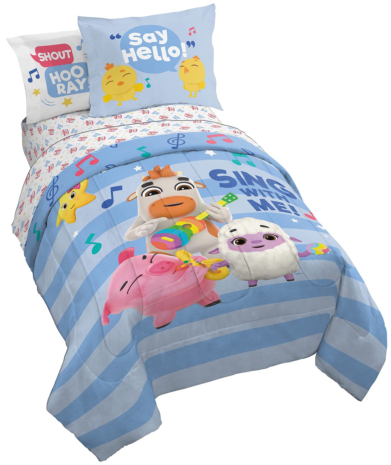 Jay Franco Moonbug Little Baby Bum Sing with Me 5-Piece Twin Bedding Set - Reversible Comforter & Fitted Sheet - Ultra Soft Fade-Resistant Microfiber (Official Licensed Product) for Kids' Bedroom, Nursery Decor & Gift Ideas