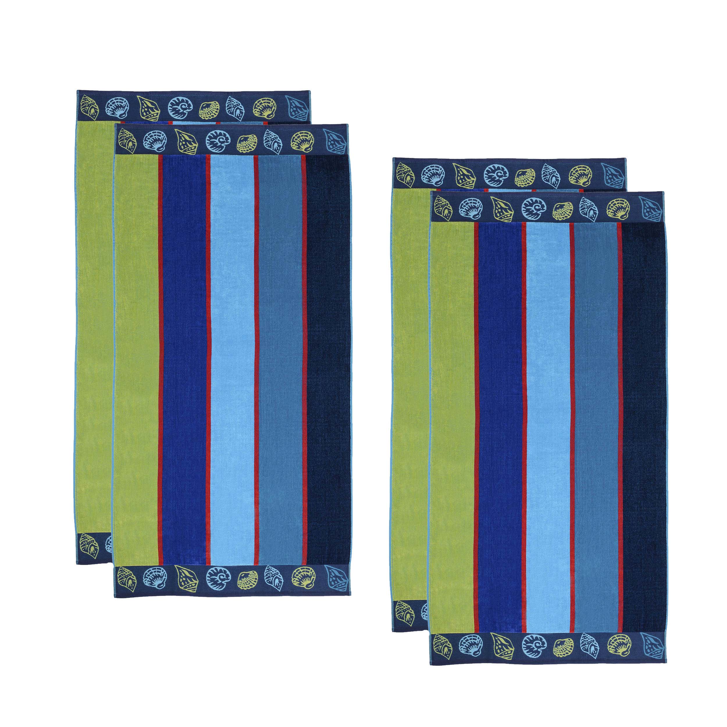 Premium Oversized 4-Piece Cotton Beach Towel Set with Sea Shell Design - Soft, Absorbent & Quick-Drying for Pool, Beach, Vacation & Outdoor Activities