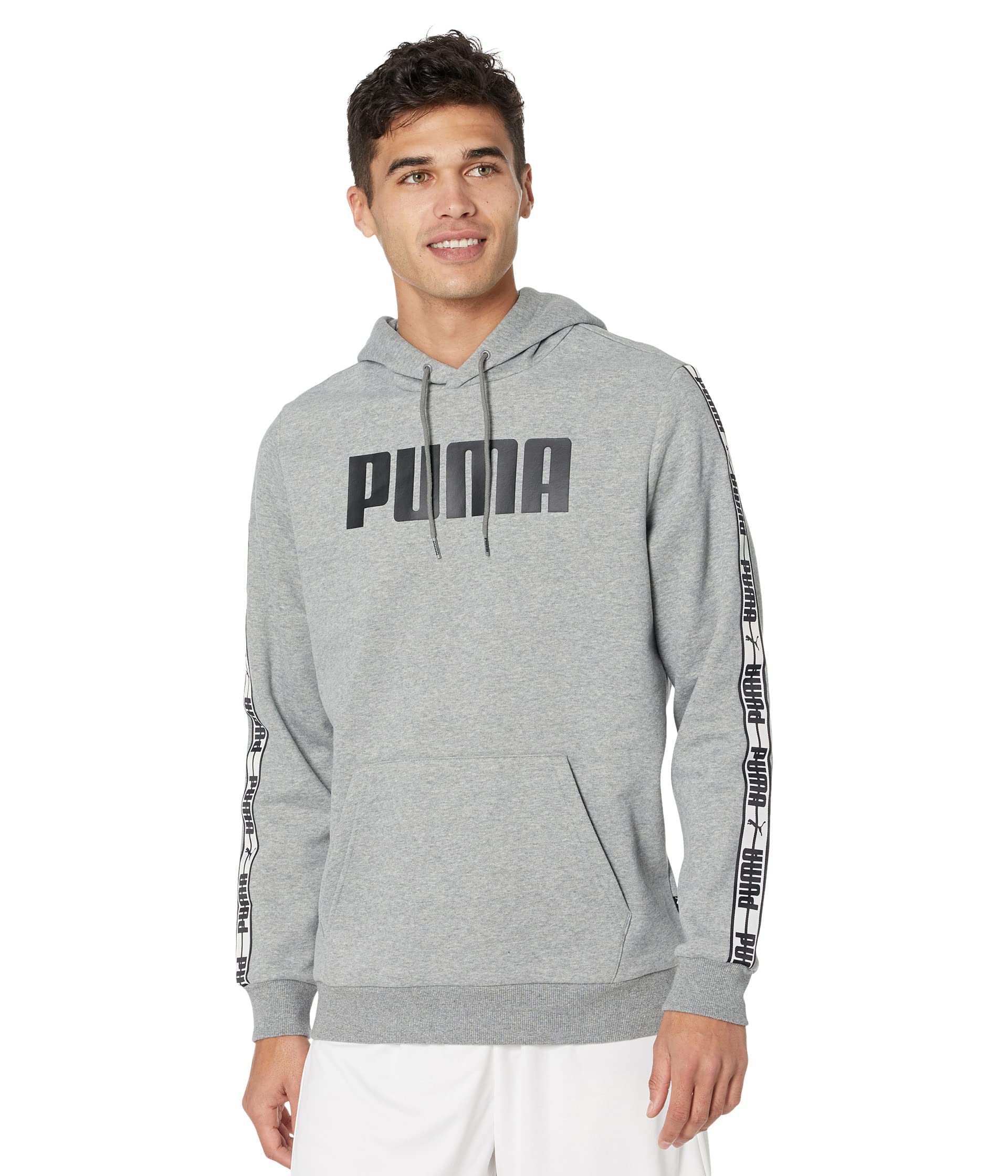 PUMA Taping Hoodie - Fleece Pullover, Medium Gray Heather/Puma Black, Small - Cozy & Stylish for Workouts, Casual Wear & Outdoor Activities