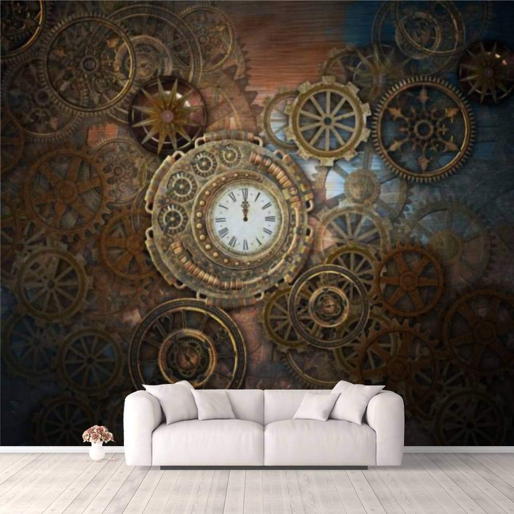 3D Steampunk Golden Wallpaper - Self-Adhesive Peel & Stick Wall Mural for Bedroom, Living Room, Dorm Decor - Vintage Retro Texture Background for Walls, Ceiling & Wardrobe | Perfect for Themed Rooms, Gaming Spaces & Industrial Style Interiors