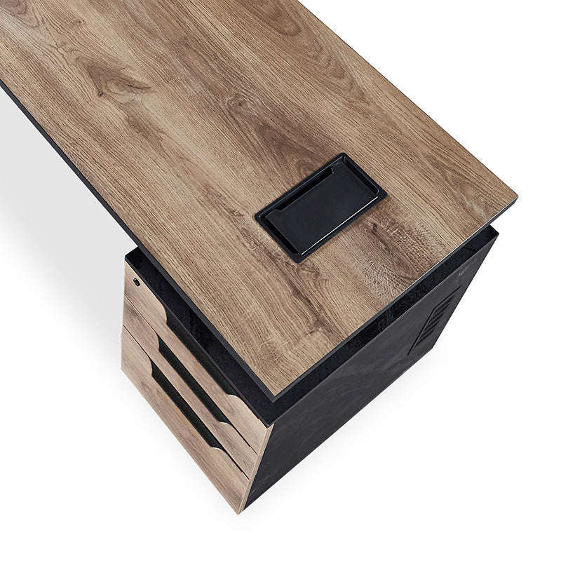 ARTO Single Workstation Desk with Right Cabinet - 1.2M Warm Oak & Black Finish - Perfect for Home Office, Study Room or Small Workspace