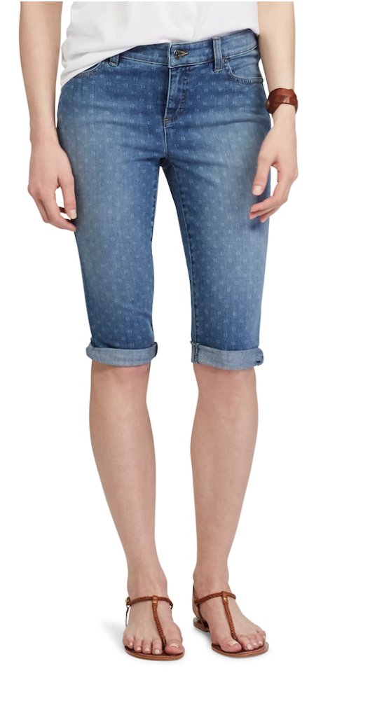 Chaps Women's Petite Cuffed Geometric Patterned Jean Capri Shorts - High Waist Denim Shorts for Summer, Casual Wear & Outdoor Activities (6 Petite) | Perfect for Beach, Travel and Everyday Fashion