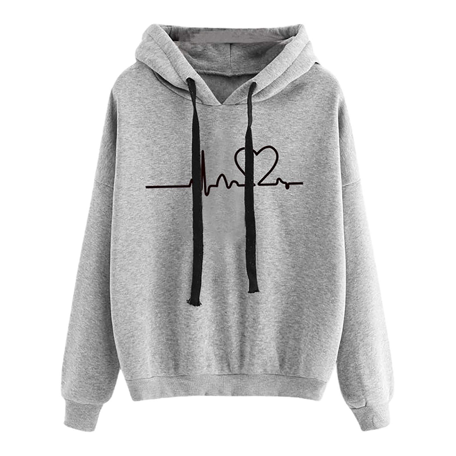 Women's Cute Heart Printed Hoodie Sweatshirt - Soft Pullover Jumper for Teens & Adults - Casual Loungewear, Streetwear & Winter Fashion