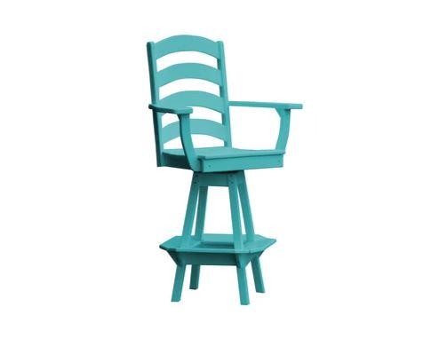 A & L Furniture Ladderback Swivel Bar Chair with Arms - Modern Counter Height Stool for Kitchen Island, Breakfast Nook & Home Bar