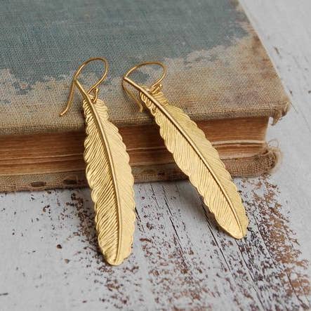 Bohemian Gold Feather Earrings for Women - Lightweight Dangle Charm Earrings for Casual & Party Wear