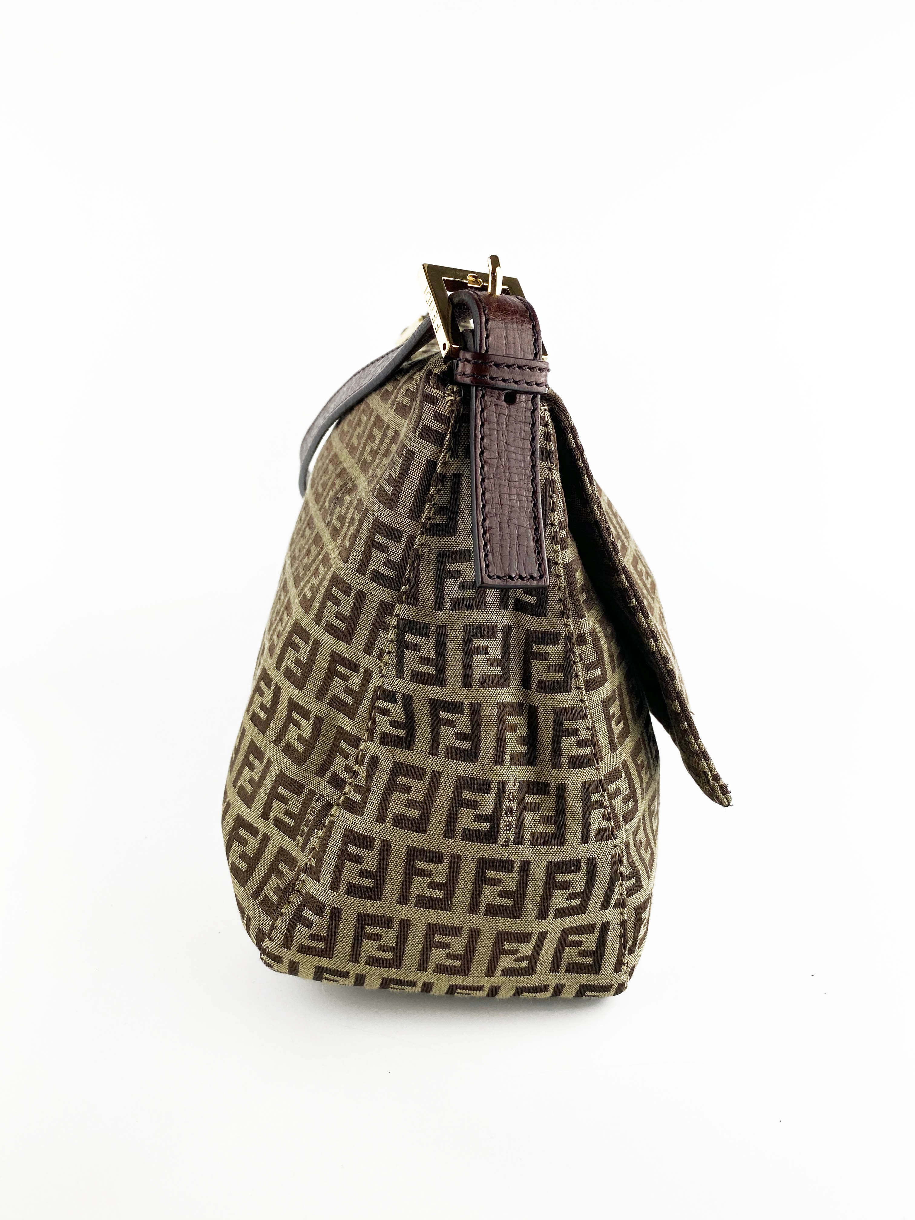 Fendi Vintage Mamma Baguette Zucca Shoulder Bag - Authentic Leather Handbag for Women, Luxury Designer Purse for Everyday Use & Special Occasions