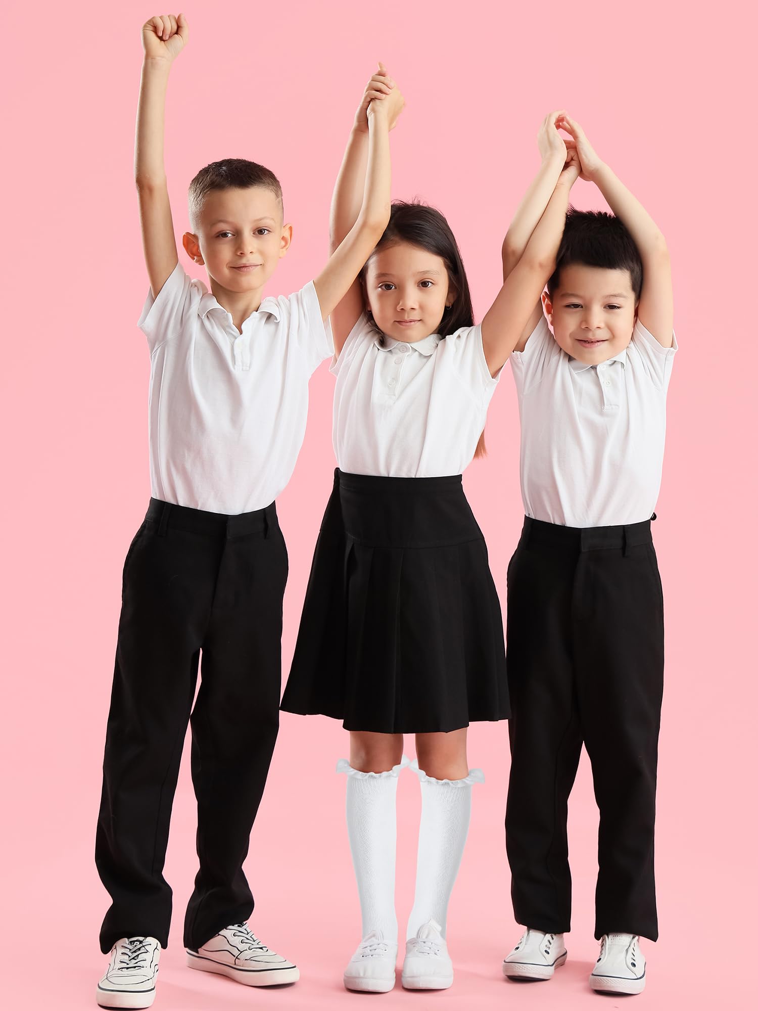 6 Pairs White Ruffle Socks for Girls - Frilly Cotton School Uniform Knee High Socks for Toddlers - Perfect for School, Dress Up & Special Occasions