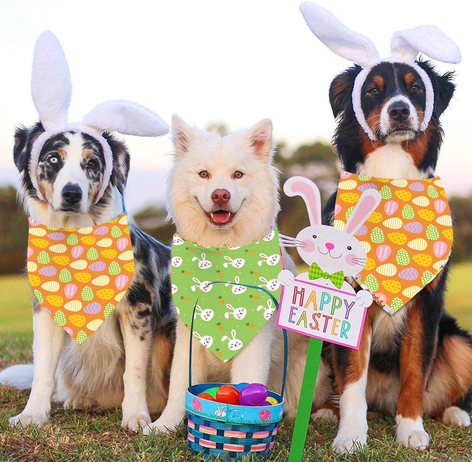 Easter Dog Bandanas - 2 Pack Adjustable Reversible Pet Scarf for Small Medium Large Dogs - Cute Puppy Easter Costume Accessories for Holiday Photos & Spring Outings