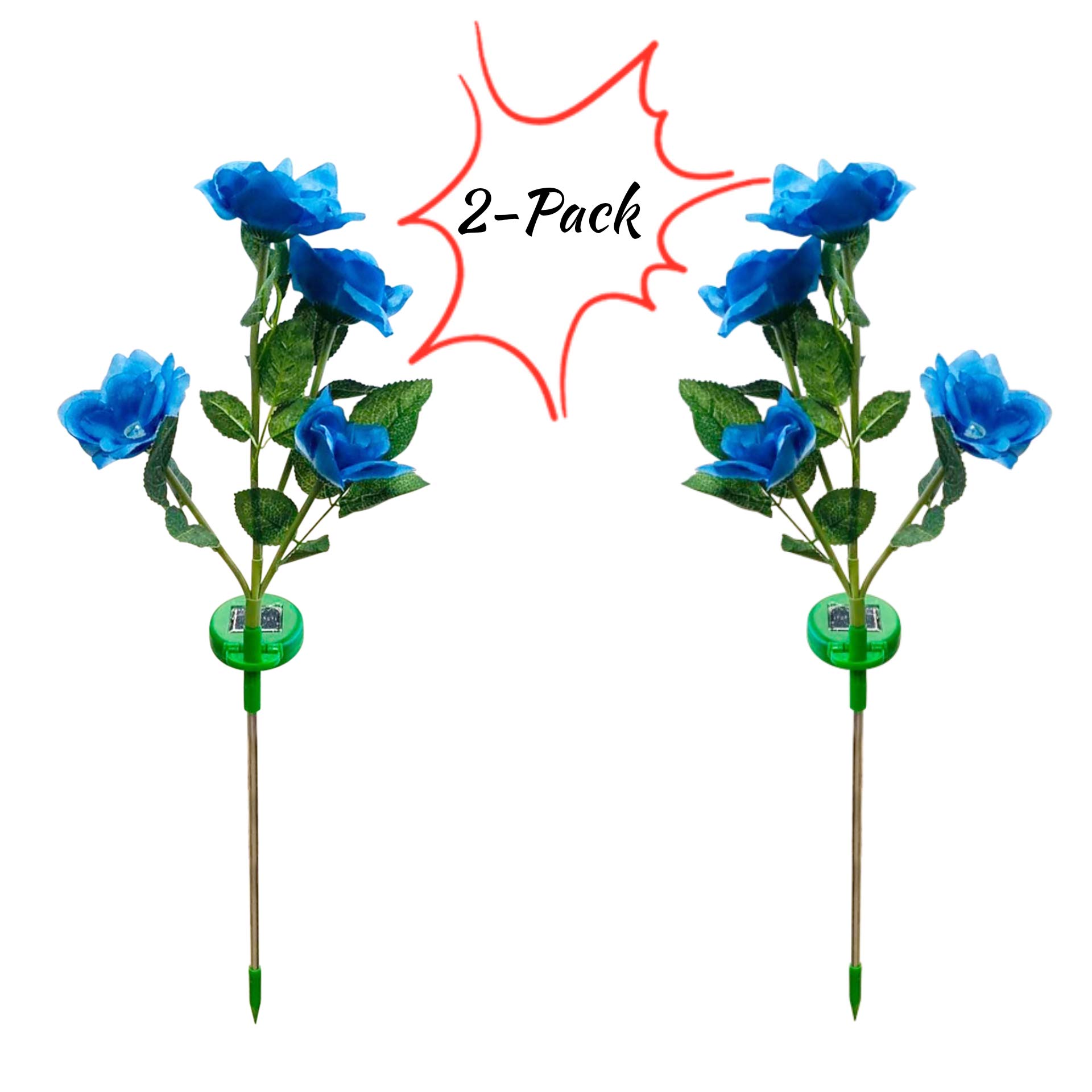 Blue Rose Garden Outdoor Solar Lights - 2-Pack Solar Pathway Lights for Yard, Patio & Landscape Decor | Weather-Resistant Solar Powered Garden Lights for Walkways, Driveways & Flower Beds