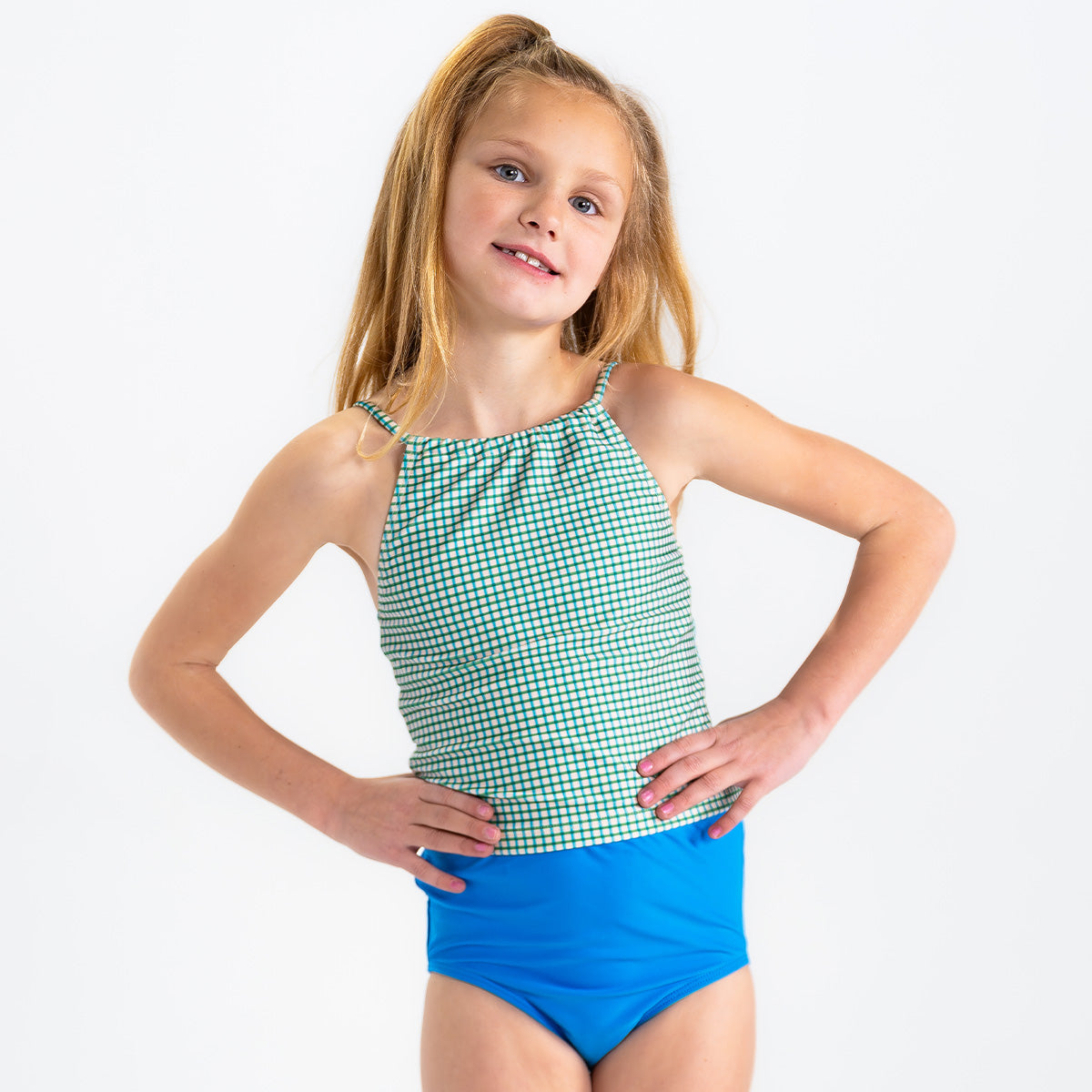 Girls High Neck Crop Tankini Top - Stylish Swimwear for Beach, Pool & Summer Activities