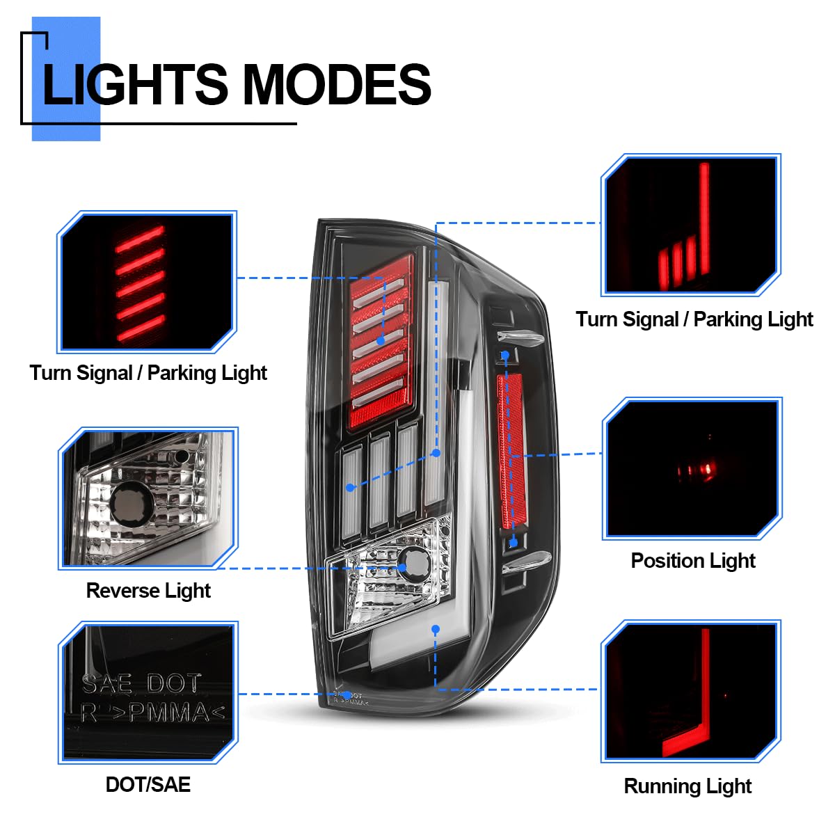ROXX LED Sequential Tail Lights Assembly for 2014-2022 Toyota Tundra - DRL/Brake Lights Replacement Rear Lamps (Clear Lens, 1 Pair) - Upgrade Your Pickup's Style & Safety for Night Driving & Off-Road Adventures