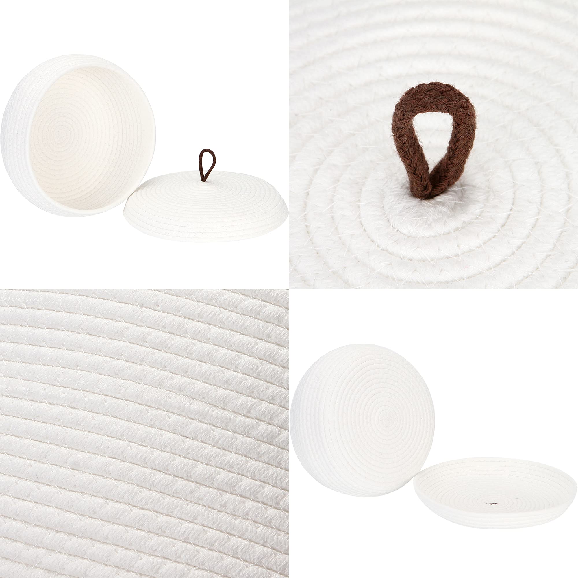 Sea Team Round Cotton Rope Storage Basket with Lid - Decorative Woven Organizer Bin for Home, Nursery & Office - Perfect for Snacks, Towels, Plants & Toys - 13 x 5.5 Inches (Large, Shallow, White) - Ideal for Living Room, Bedroom & Bathroom Storage