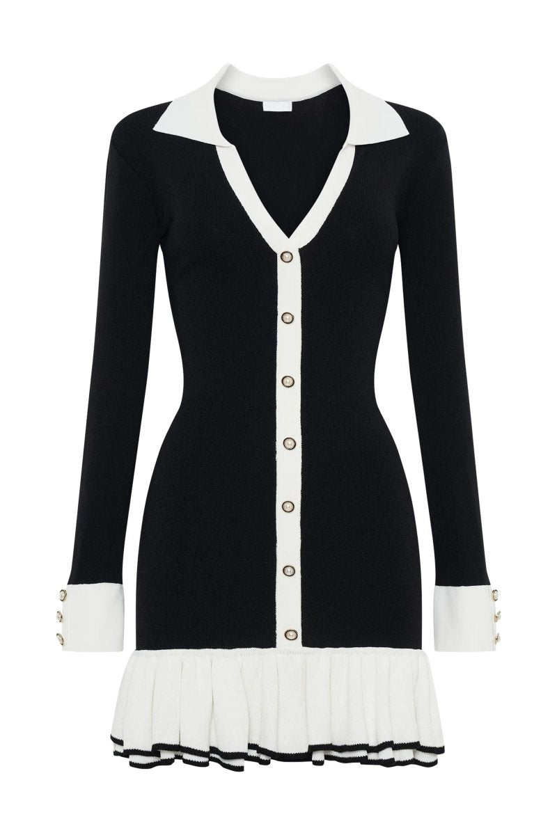 Alexia Contrast Ruffle Bow Mini Knit Dress - Women's Elegant Party Cocktail Dress for Date Night & Special Occasions