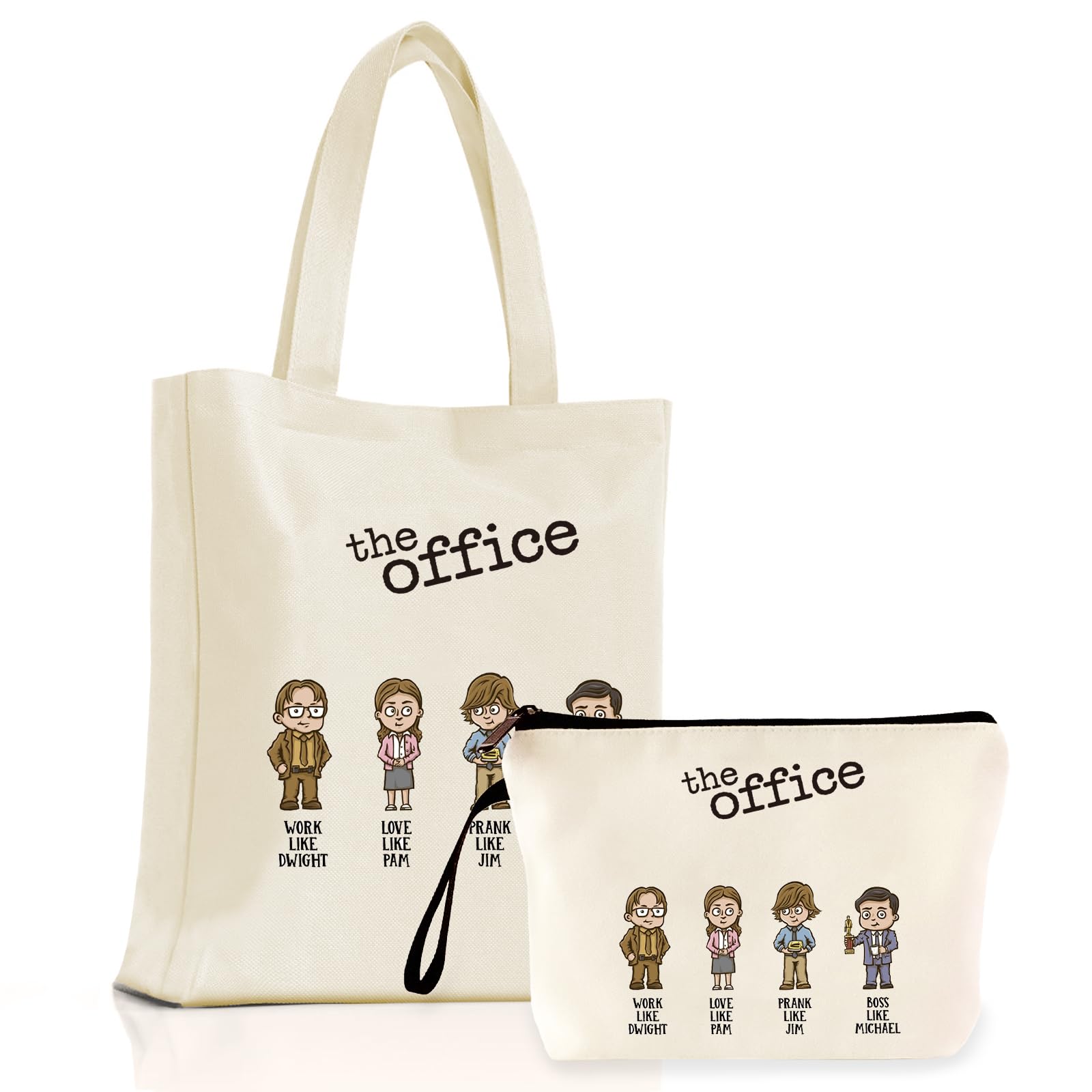 The Office TV Show Merchandise - Canvas Tote Bag & Makeup Pouch Gift Set | Durable Cotton Reusable Shopping Bag for Work, Travel & Fan Gifts
