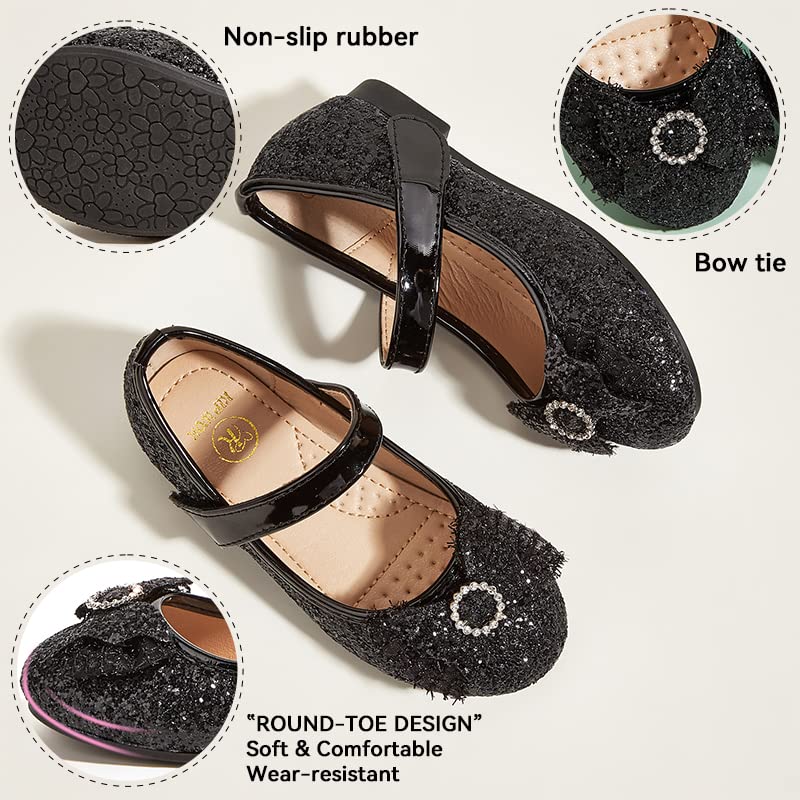 K KIP WOK Toddler Girls Mary Jane Dress Shoes with Glitter & Flower Design - Perfect for Ballet, Wedding & Special Occasions