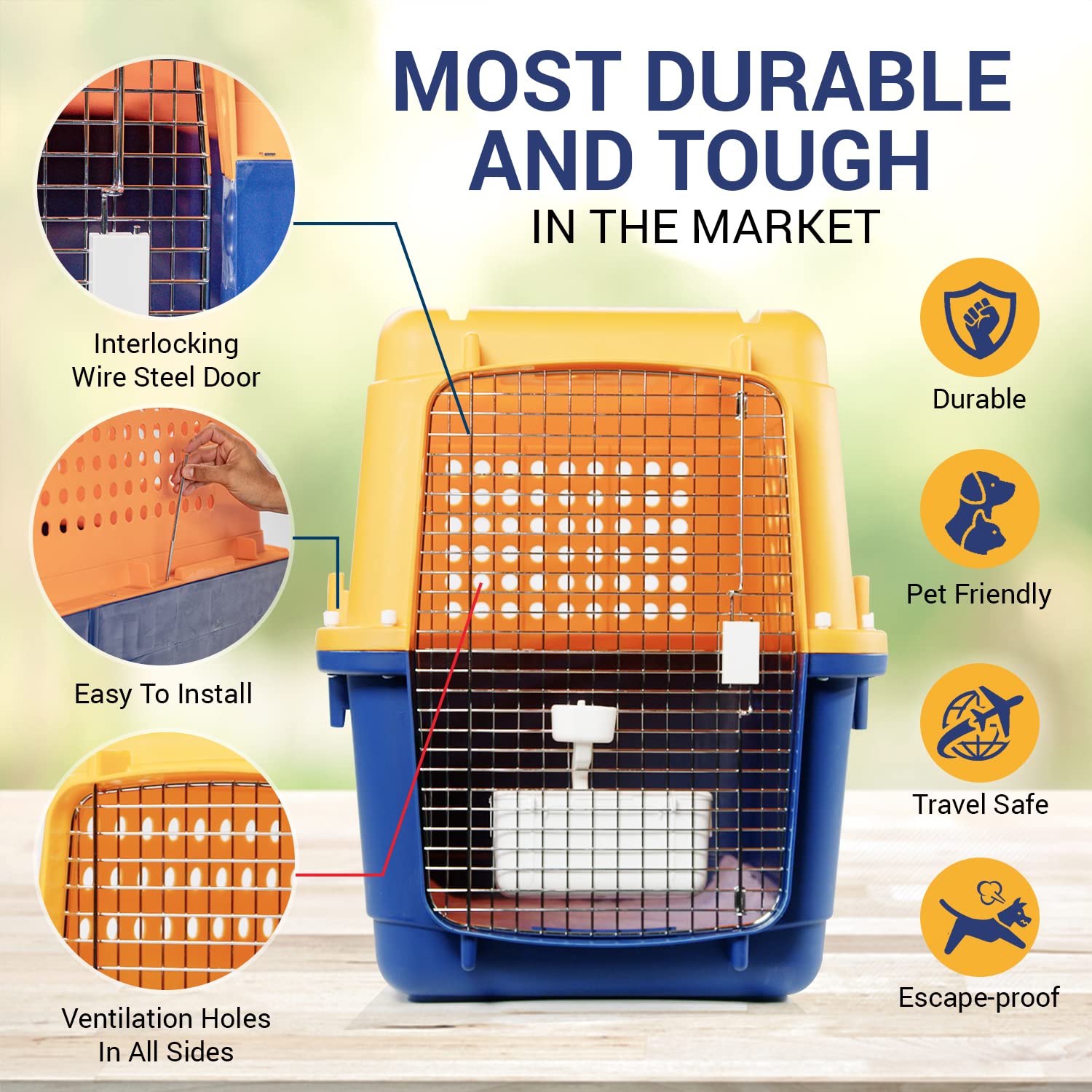Durable Heavy Duty Pet Crate - Airline Approved Dog & Cat Kennel Carrier for Large Dogs, 7 Size Options - Perfect for Travel, Indoor & Outdoor Use, Vet Visits & Home Training