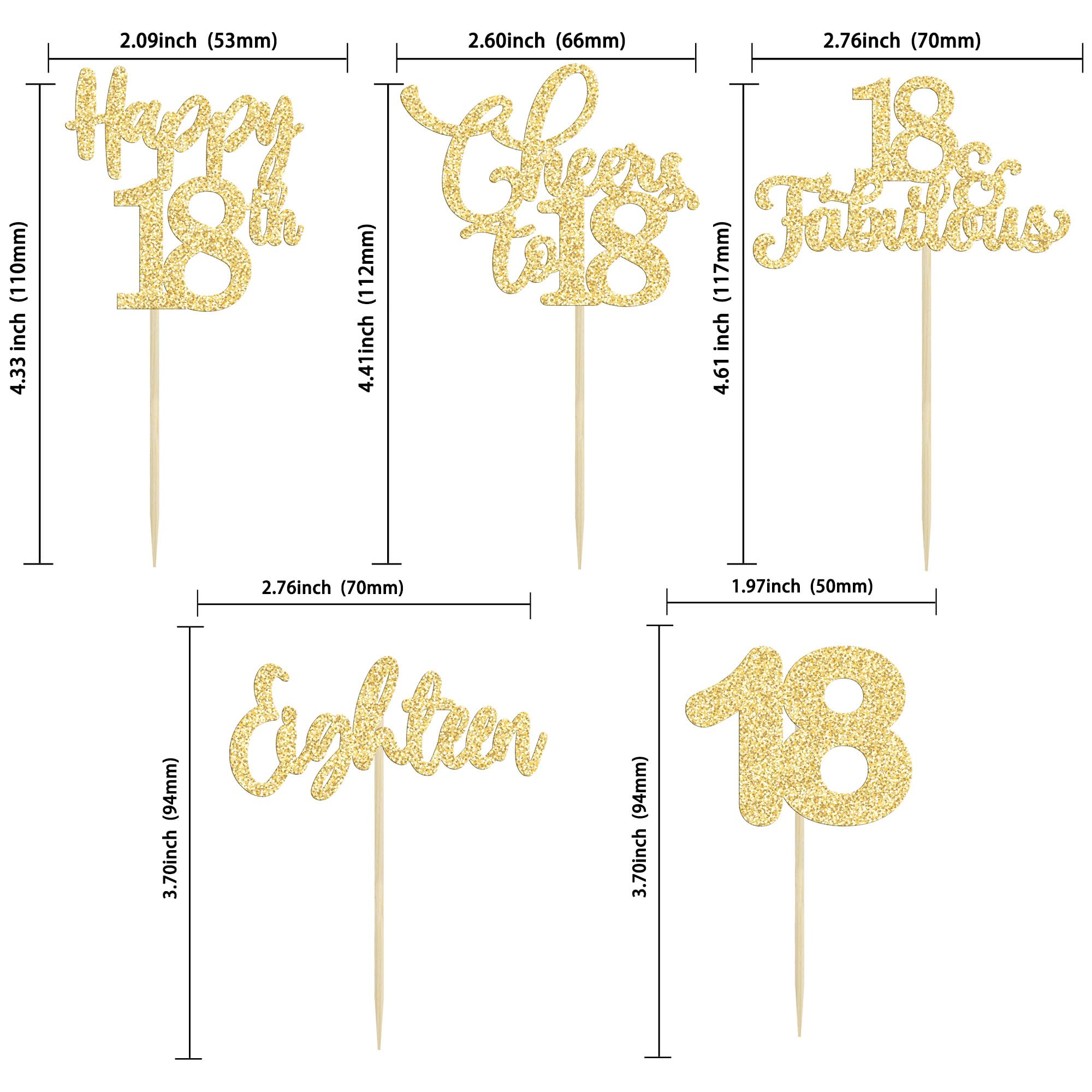 30 Pack Gold Glitter Happy 18th Birthday Cupcake Toppers - Cheers to 18 Years Cake Decorations for Anniversary Party, Graduation Celebration & Sweet 16 Decor