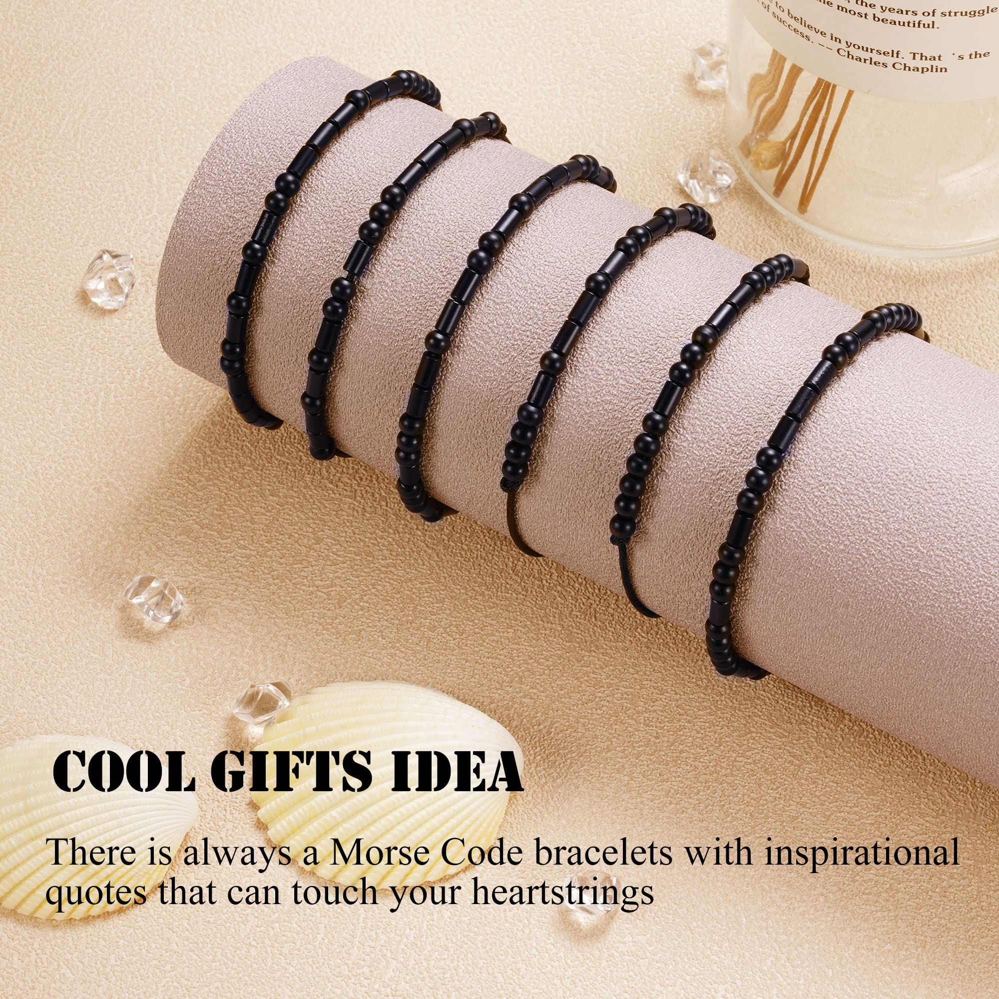 Morse Code Bracelet for Women & Men - Adjustable Black Braided Leather Friendship Bracelet - Inspirational Gift for Her, Sister, Daughter, Mom, Dad - Best Friend Birthday & Christmas Jewelry - Perfect for Daily Wear, Couple Matching & Special Occasions