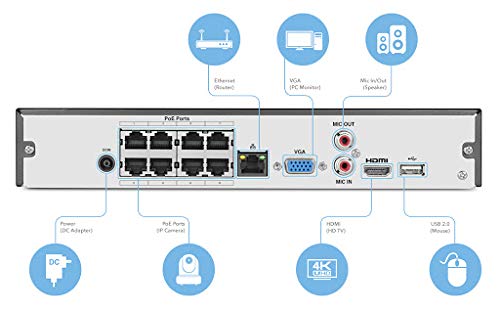 Amcrest 16CH 8-Port PoE NVR Network Video Recorder - Supports 16 x 4K IP Cameras (720p/1080p/3MP/4MP/5MP/6MP/8MP/4K), 6TB HDD Compatible (Renewed) - Ideal for Home Security & Business Surveillance Systems
