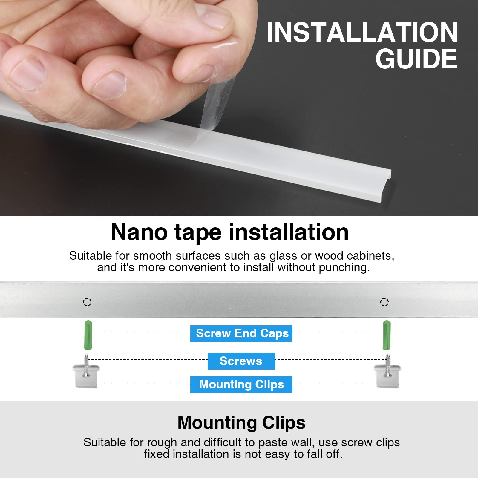 SENXINGYAN 8x1M LED Aluminum V-Shape Channel with Milky White Diffuser Cover, End Caps & Metal Mounting Clips - Silver (8×1M-U) - Perfect for Home, Office, and Commercial LED Strip Light Installation