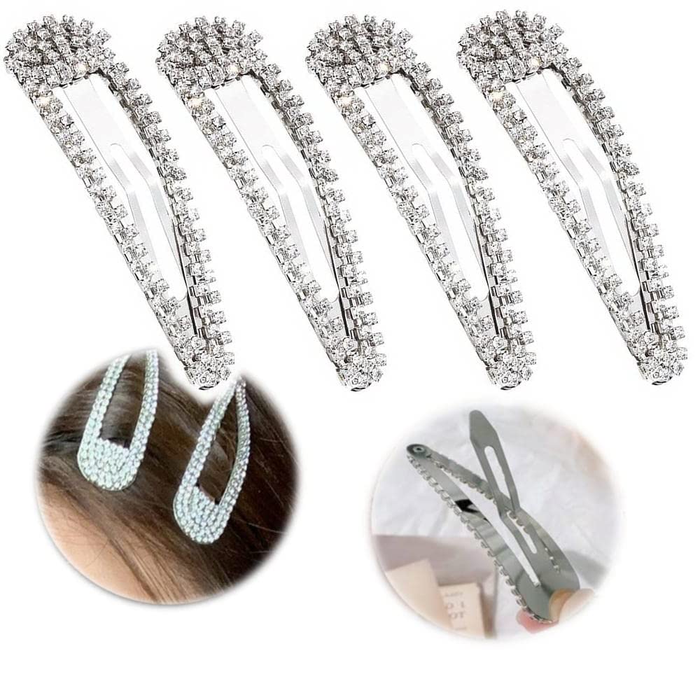 FANGHUIER Large Silver Snap Hair Clips for Women - Sparkly Hair Accessories for Fine Hair, Perfect for Weddings, Parties & Everyday Styling