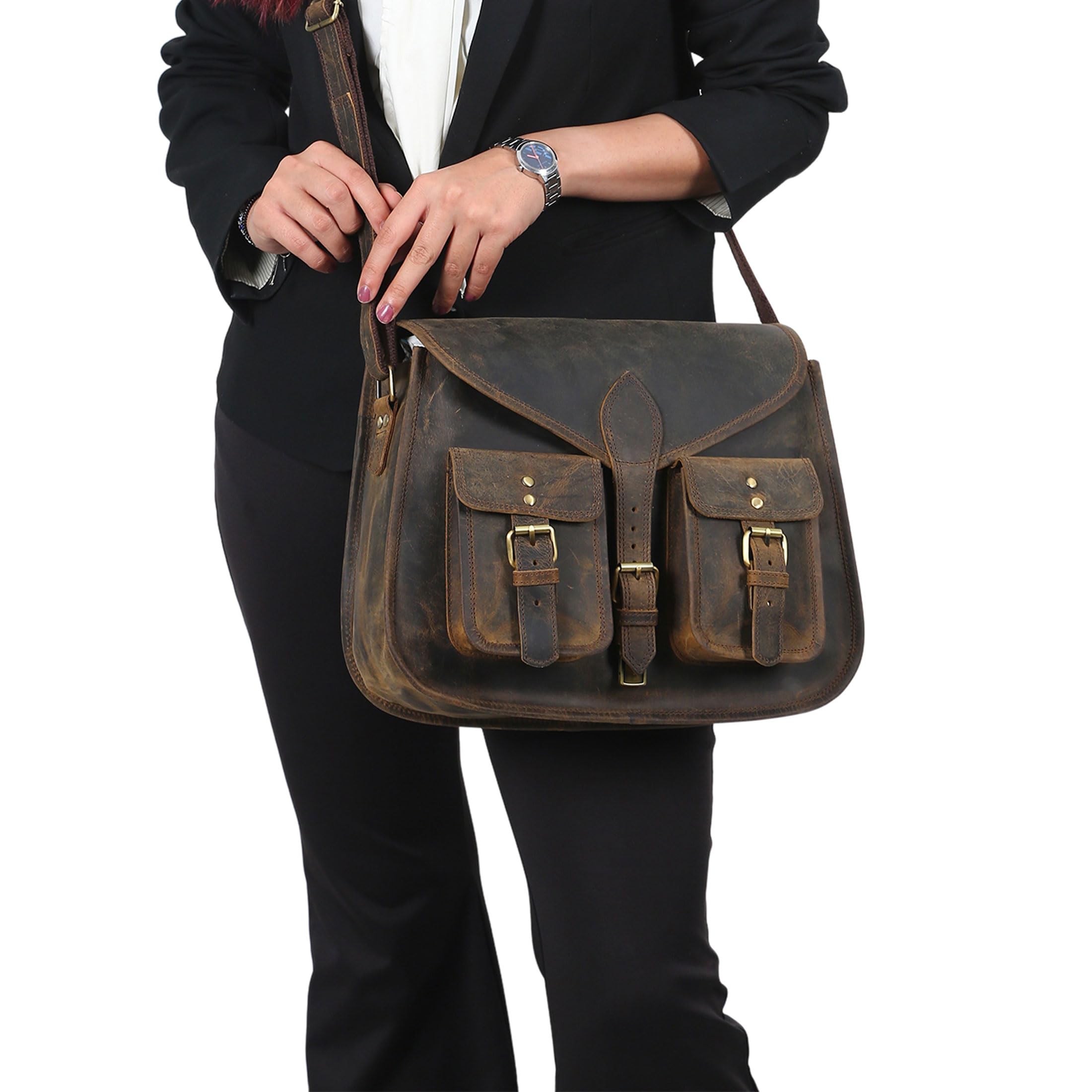 14 Inch Genuine Leather Purse for Women - Stylish Shoulder Bag & Crossbody Satchel - Ladies Tote Handbag for Travel, Work & Everyday Use