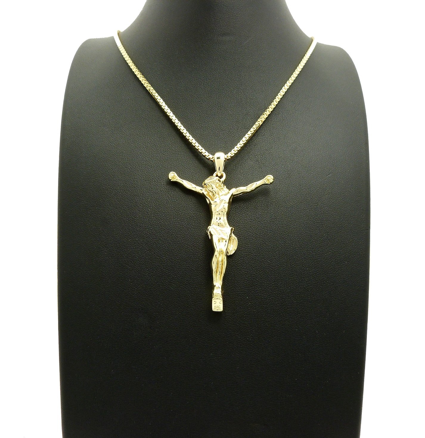 Gold Tone CBC Crown Jesus Cross Crucifix Pendant Necklace with Cuban Rope Chain - Religious Jewelry Gift for Men & Women - Perfect for Church, Weddings, and Everyday Faith Wear