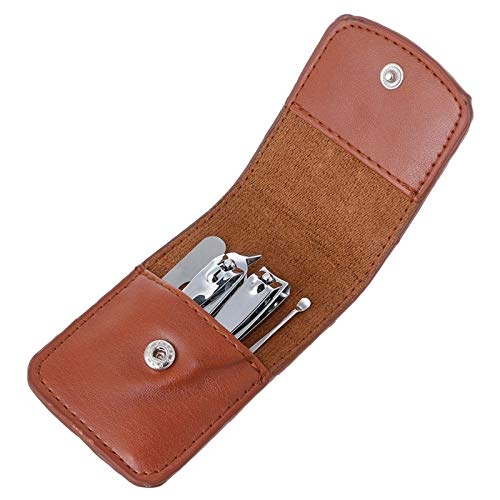 4-Piece Stainless Steel Manicure & Pedicure Set - Nail Clippers, File & Ear Pick Kit with Leather Case (10x6cm) - Perfect for Travel, Home & Salon Nail Care