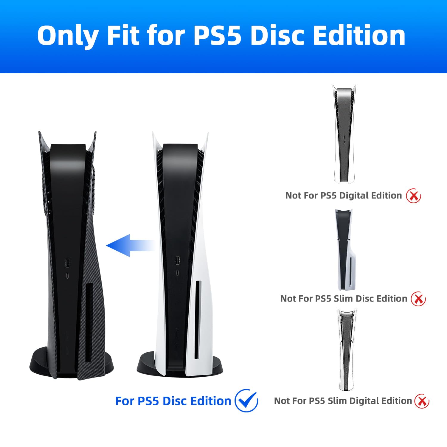 McBazel PS5 Faceplate Cover - Carbon Fiber Replacement Plates for Playstation 5 Disc Edition | Anti-Scratch & Dustproof Design with Air Cooling Slots | Perfect for Gaming Setup & Console Protection