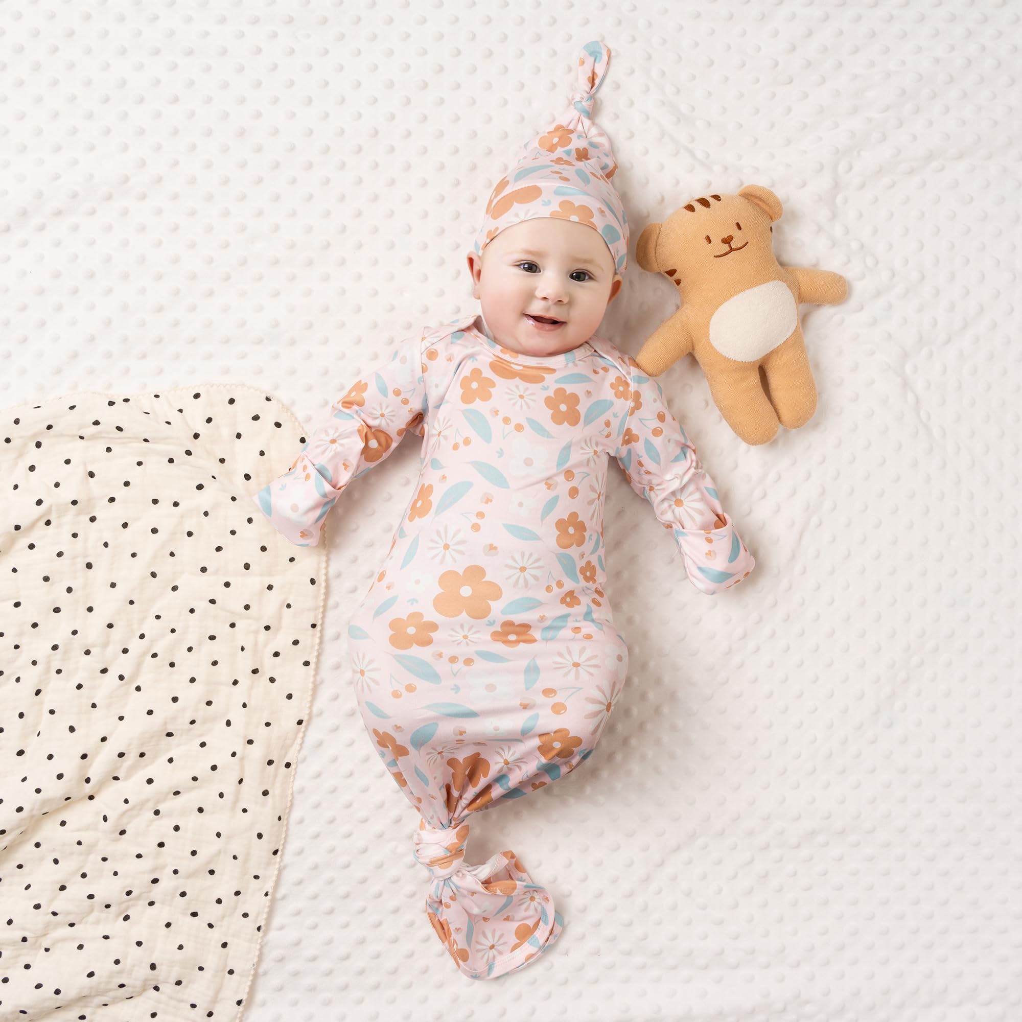 Soft Baby Knotted Gown for Girls - Newborn Hospital Outfit with Mittens | Perfect for Infants & Photo Shoots