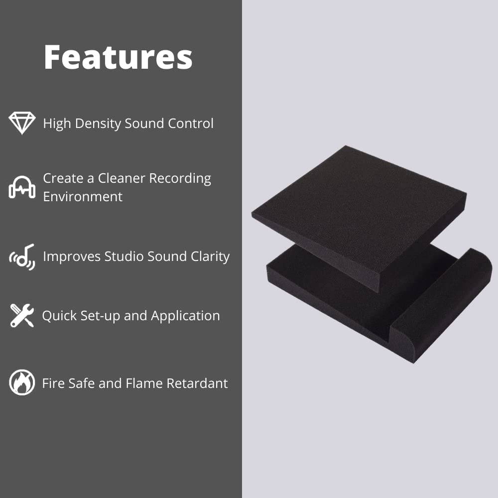 TRUE NORTH Studio Monitor Isolation Pads for 6.5-8 Inch Speakers - Premium Sound Dampening Foam Pads for Bookshelf & Studio Monitors - Enhance Audio Clarity & Reduce Vibrations for Home Studios & DJ Setups