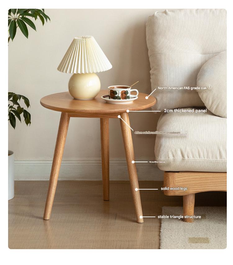Solid Oak Round Side Table - Natural Wood Accent Table for Living Room, Bedroom & Patio - Sturdy & Stylish End Table for Coffee, Books & Decor