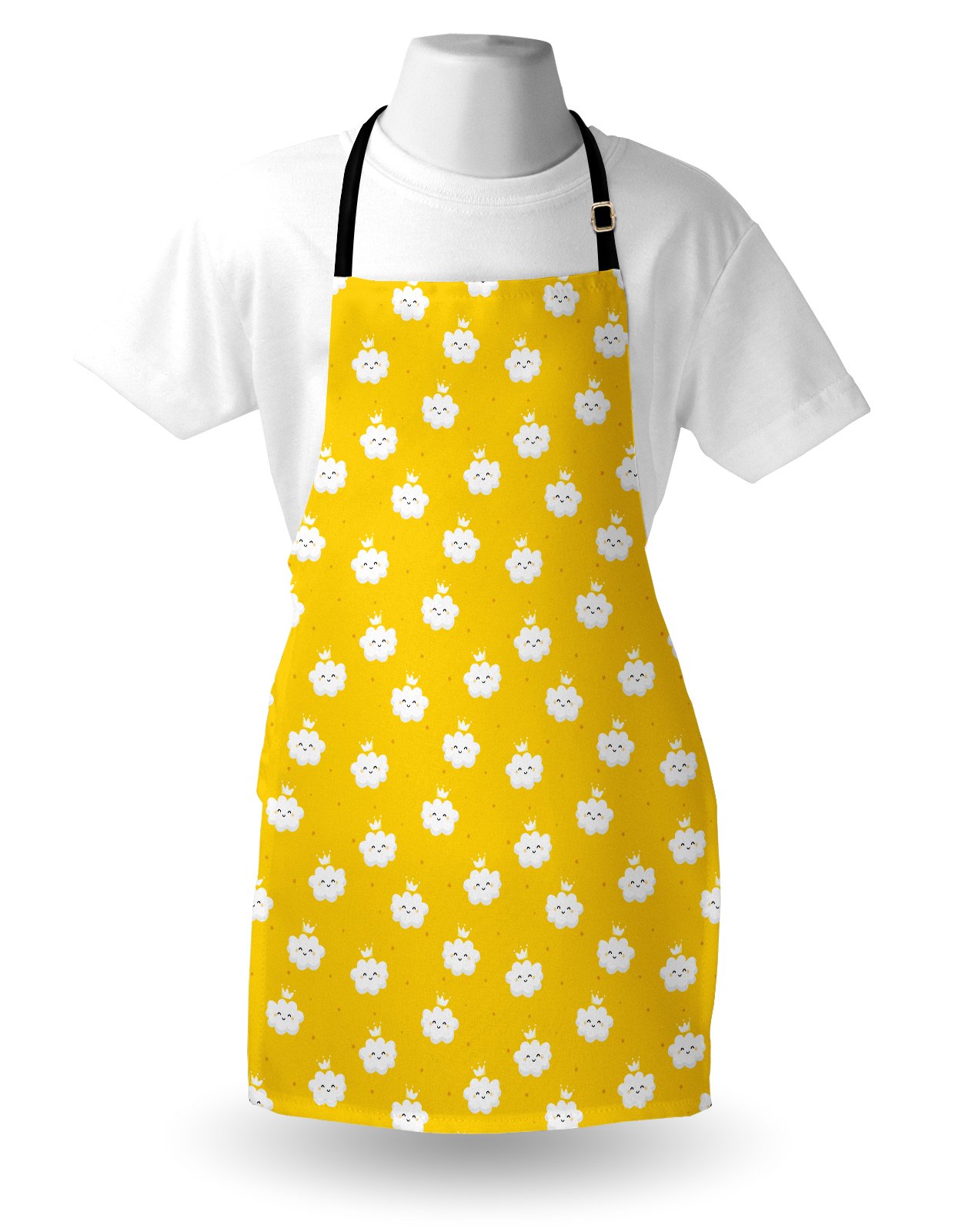 Ambesonne Yellow White Apron - Cloud Crown Star Pattern - Unisex Kitchen Bib for Cooking & Gardening