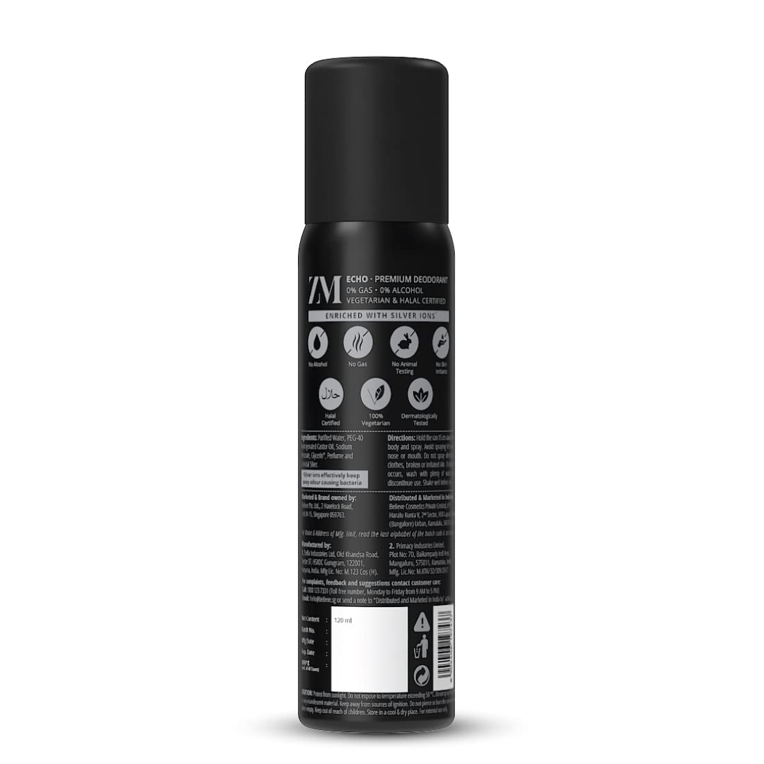 ZM Zayn & Myza Echo Alcohol-Free Deodorant for Men | 120ml Long-Lasting Freshness with Citrus Scent | Ideal for Gym, Work & Daily Use