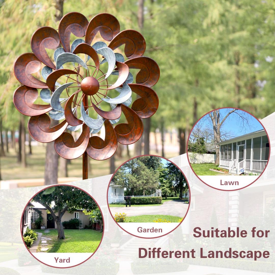 84 Inch Copper Wind Spinner Sculpture - Large Outdoor Garden Decor for Yard, Patio & Lawn | Windmill Spinner for Relaxing Outdoor Spaces & Garden Art