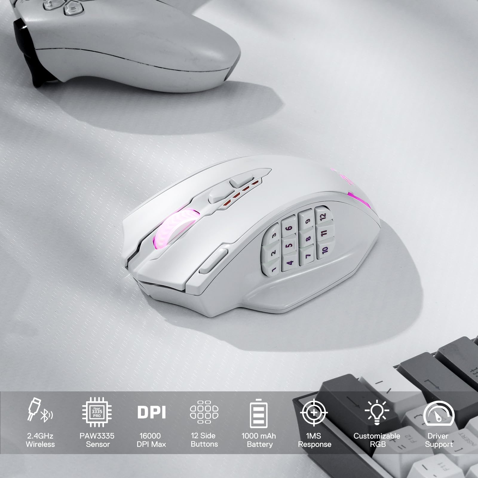 Redragon M913 Impact Elite Wireless Gaming Mouse - 16000 DPI RGB Wired/Wireless Mouse with 16 Programmable Buttons, 45H Battery Life, Pro Optical Sensor - Perfect for MMO Gaming, FPS, and Professional Esports