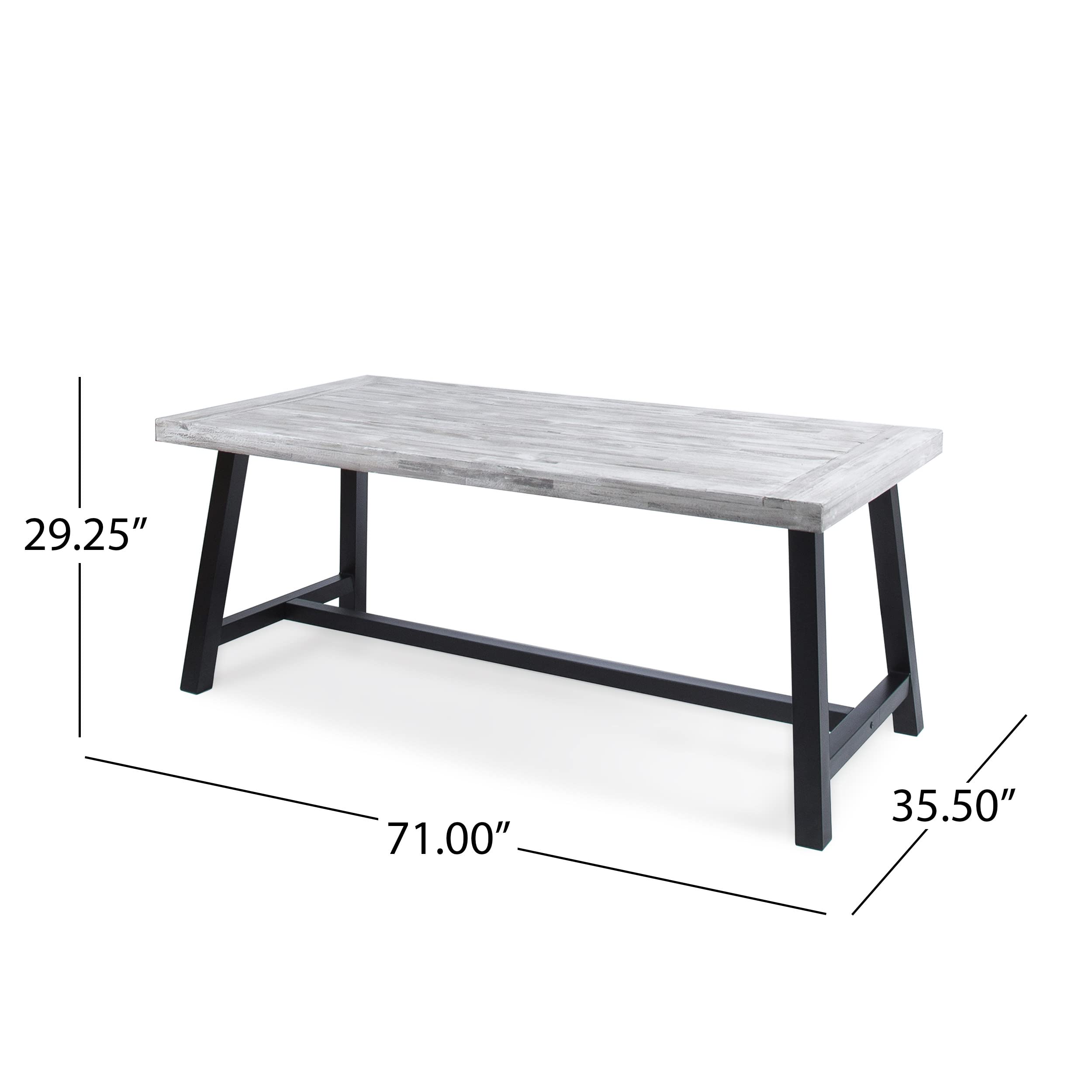 GDFStudio Acacia Wood Outdoor Dining Table - Sandblasted Light Gray Finish | Weather-Resistant Patio Furniture for Backyard, Garden & Poolside Dining