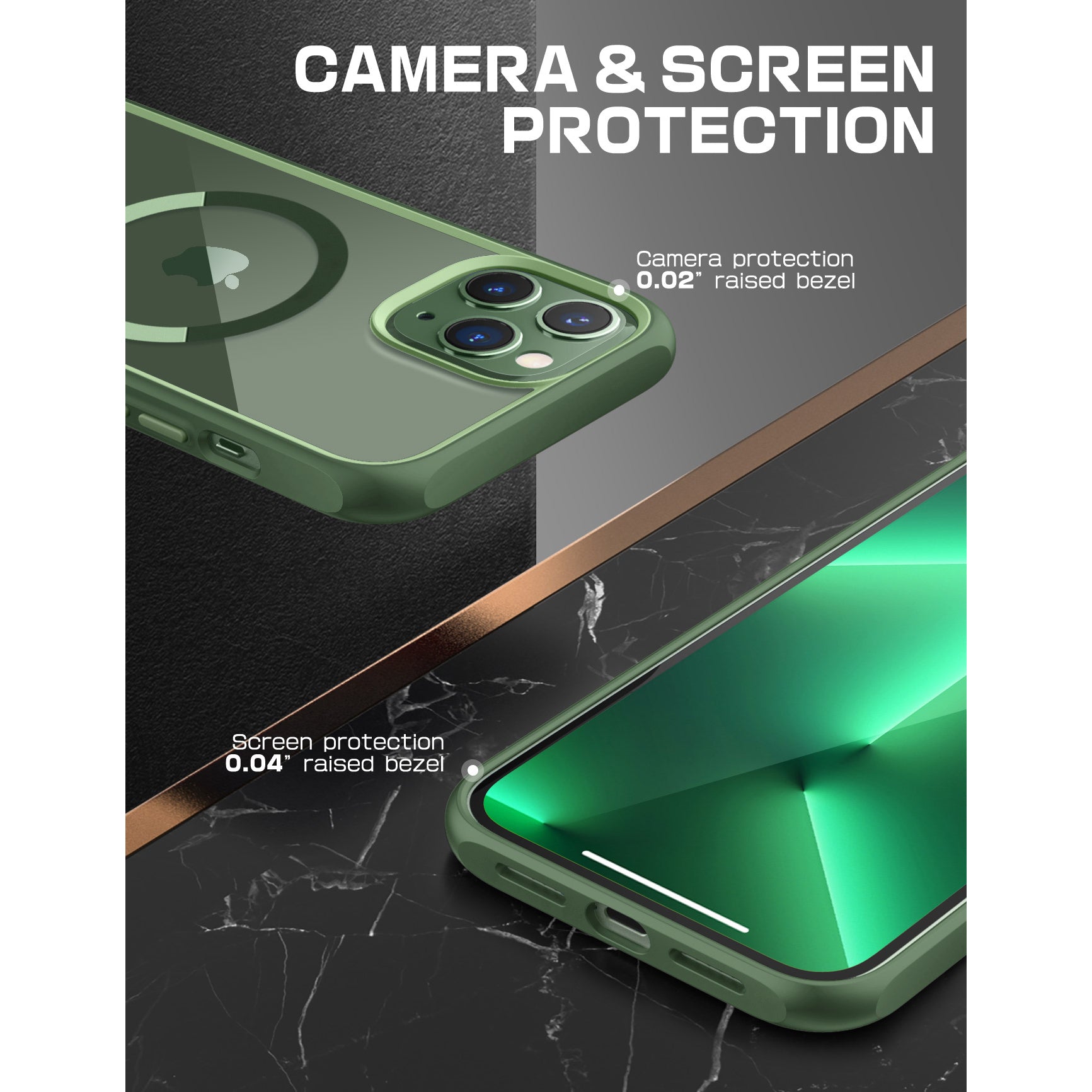 iPhone 13 Pro Case 6.1 Inch - Unicorn Beetle MAG Slim Clear Protective Cover with MagSafe Compatible in Green | Perfect for Everyday Use, Travel & Wireless Charging