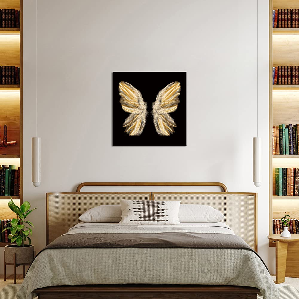 Canvbay Black & Gold Abstract Butterfly Angel Wings Canvas Wall Art - 24x24 Inch Modern Fashion Painting for Bedroom, Girl's Room Decor | Perfect for Nursery, Living Room & Home Office Wall Decor